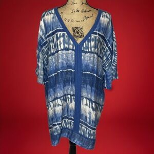 Gloria Vanderbilt Women's Size 3X Multicolor Boho Lace Tunic Top Blouse Blue